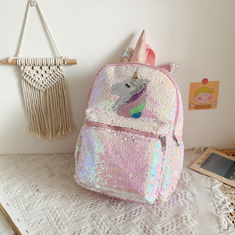 Mini Backpack Women - حقيبة ظهر يونيكورن مزينة بالترتر باللون