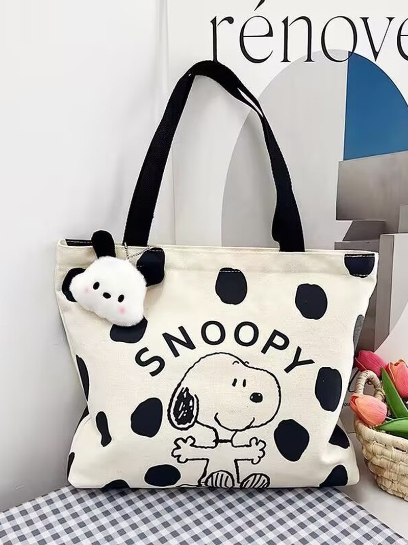 Women Bags For College - حقيبة كتف قماشية بتصميم سنوبي الكرتوني